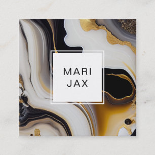 Fluid abstract with white, gold and black square business card