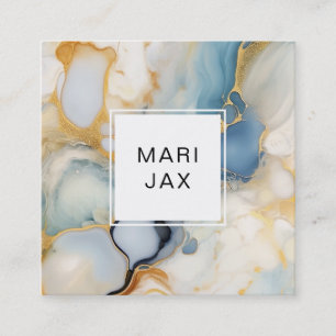 Fluid abstract with white, gold and blue square business card