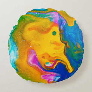 Fluid Art. Abstract colourful background, wallpape Round Pillow