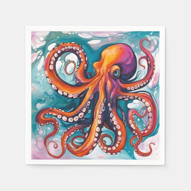 Fluid Art Abstract Octopus Napkin (Front)