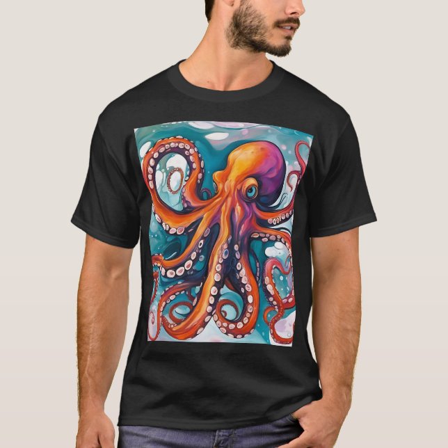 Fluid Art Abstract Octopus T-Shirt (Front)