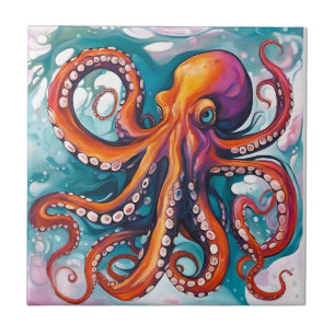 Fluid Art Abstract Octopus Tile