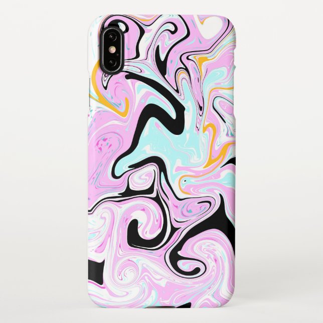 Fluid Art  Cotton Candy Pink, Teal, Black and Gold iPhone Case (Back)