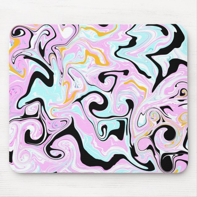 Fluid Art  Cotton Candy Pink, Teal, Black and Gold Mouse Pad (Front)