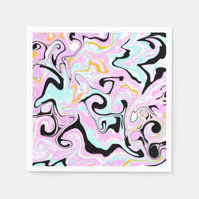 Fluid Art  Cotton Candy Pink, Teal, Black and Gold Napkin (Front)