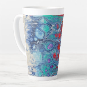 Fluid Art Large Latte Mug in Red Blue and White