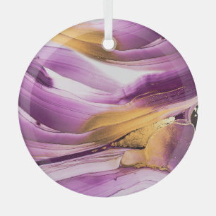 Fluid art, lilac gold marbled texture. glass ornament