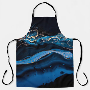 Fluid Art. Liquid Metallic Gold in abstract blue w Apron