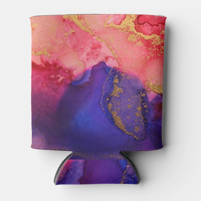 Fluid art painting, alcohol ink. can cooler (Front)