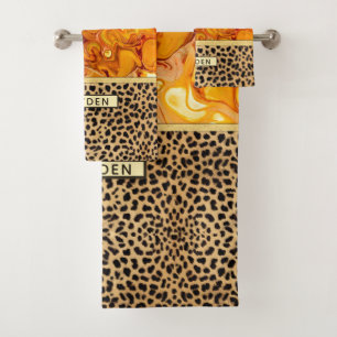 Fluid Art Pour Personalized Leopard Print Bath Towel Set