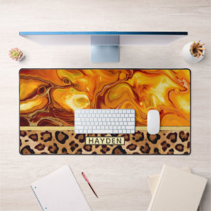 Fluid Art Pour Personalized Leopard Print Desk Mat