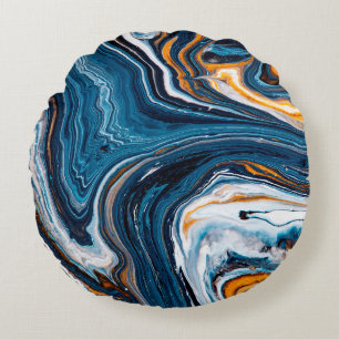 Fluid art texture. Background with abstract mixing Round Pillow