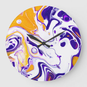 Fluid art texture: swirling paints. large clock