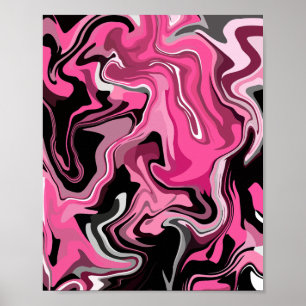 Fluid Art with Pink, Black, & White Swirls Poster