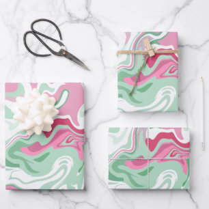 Fluid Art with Pink, Green, and White Swirls Wrapping Paper Sheet