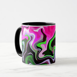 Fluid Art with Vibrant Pink and Green Swirls Mug