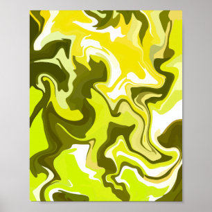 Fluid Art with Vibrant Yellow and Green Swirls  Poster