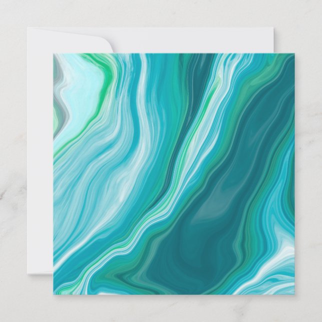 Fluid Blue and Turquoise Digital Art Thank You Card (Front)