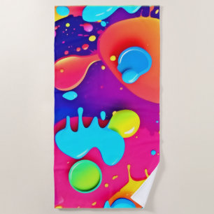 Fluid Colour Chaos: Dynamic Digital Artwork Beach Towel