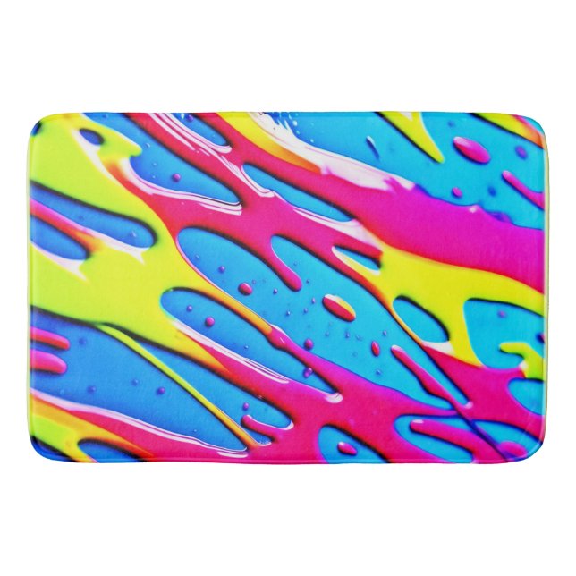 Fluid Colours: A Dripping Abstract Masterpiece Bath Mat (Front)