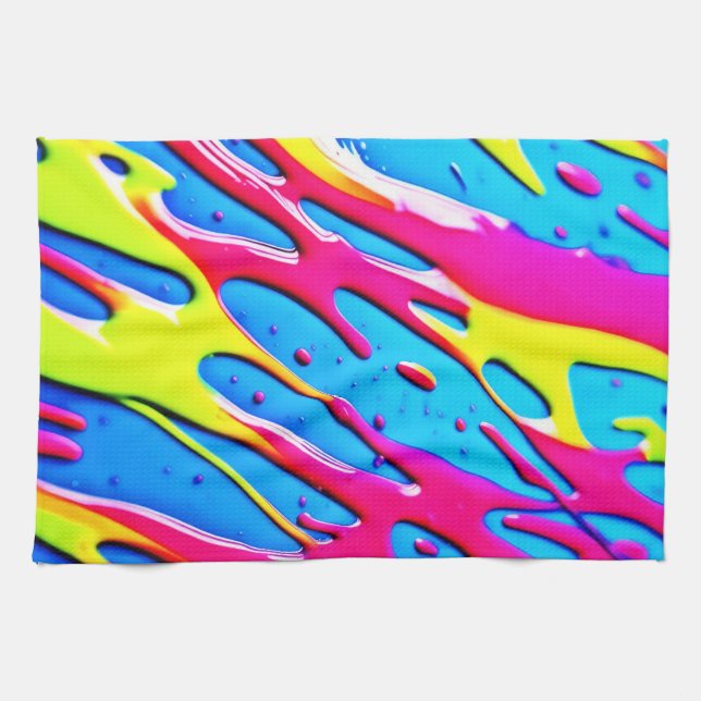 Fluid Colours: A Dripping Abstract Masterpiece Kitchen Towel (Horizontal)