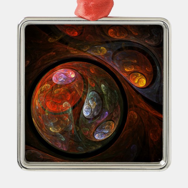 Fluid Connection Abstract Art Square Metal Ornament (Front)