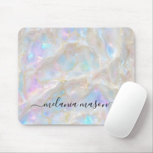 Fluid Gold Opal Gemstone Marble Monogram Mouse Pad