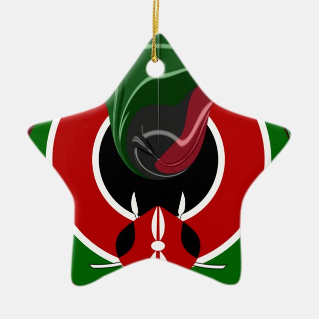 Fluid Kenyan Flag: A Modern Design Ceramic Ornament (Front)