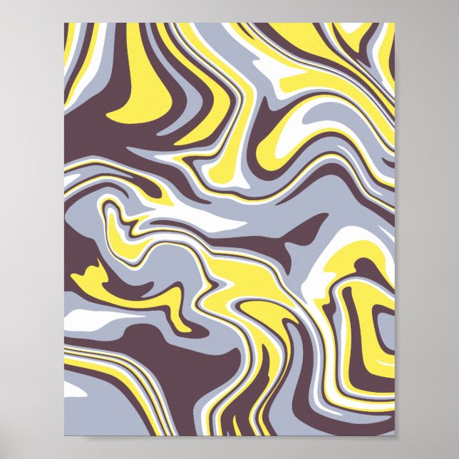 Fluid Marble Art with Yellow and Grey Poster (Front)