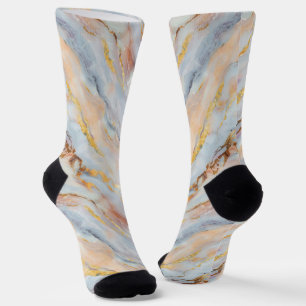 Fluid Marble in Tones of Gray, Peach and Gold  Socks