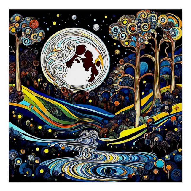 Fluid Moon over landscape Poster (Front)