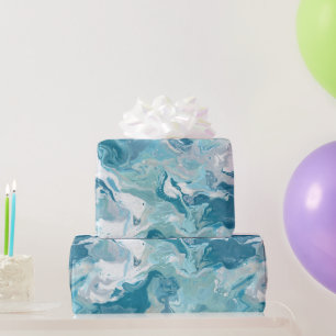 Fluid Ocean Aqua Blue Drift White Abstract pattern Wrapping Paper