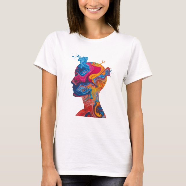 Fluid Paint Waves & Abstract Head – Women’s Basic  T-Shirt (Front)