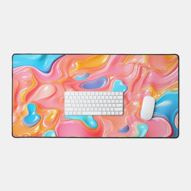 Fluid Plastic Neon Abstract  Desk Mat (Keyboard & Mouse)
