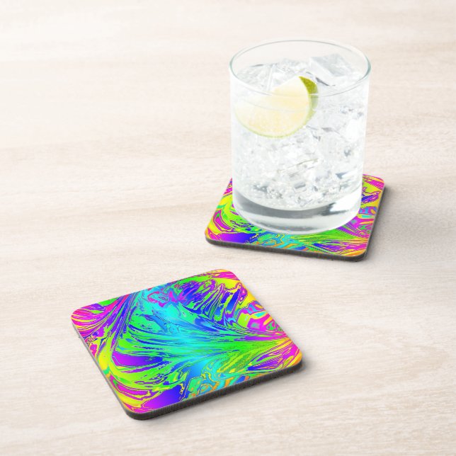 Fluid Rainbow Abstract Paint Splatters Coaster (Right Side)