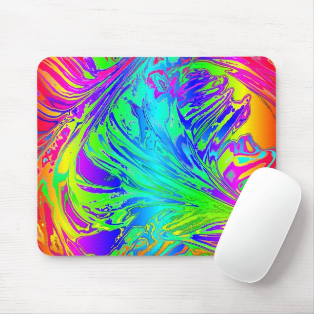 Fluid Rainbow Abstract Paint Splatters Mouse Pad (With Mouse)