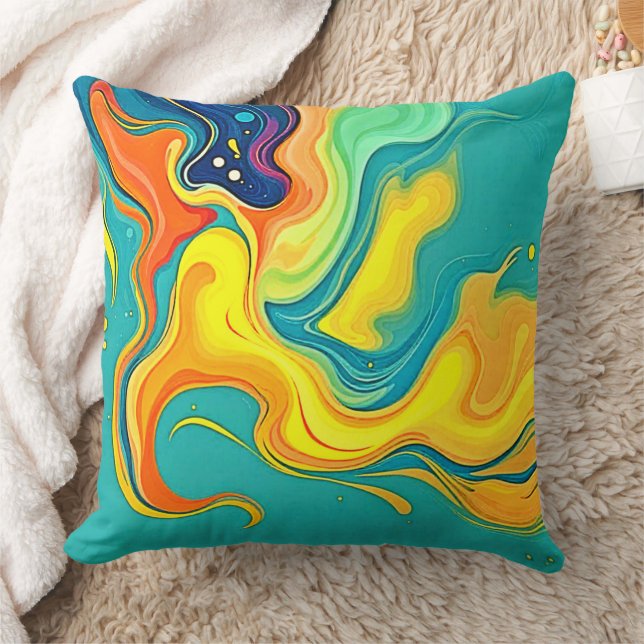 Fluidity of Joy: Abstract Waves Throw Pillow (Blanket)