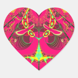 Fluorescent Alien Lady Bug Fractal Heart Sticker