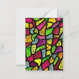 Fluorescent Cartoon Weird Faces Drawing Card