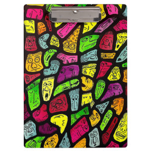 Fluorescent Cartoon Weird Faces Drawing Clipboard