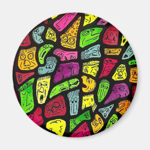 Fluorescent Cartoon Weird Faces Drawing Magnet