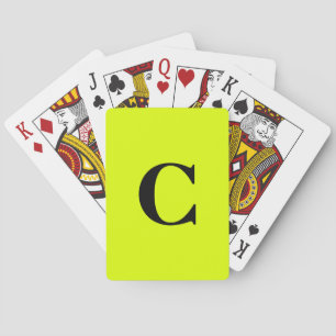 Fluorescent Chartreuse Yellow Neon Monogram Name Playing Cards