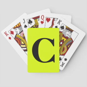 Fluorescent Chartreuse Yellow Neon Monogram Name Playing Cards