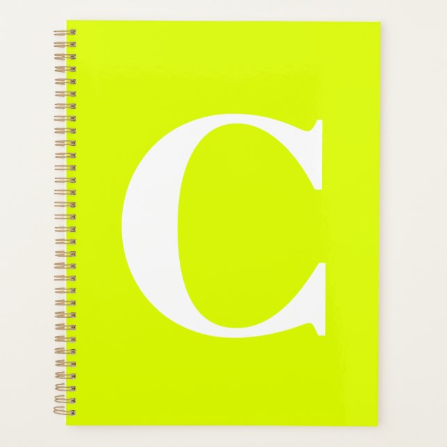 Fluorescent Chartreuse Yellow Neon Name Monogram Planner (Front)