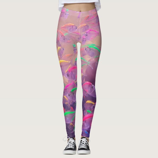 Fluorescent fish in the sea leggings (Front)