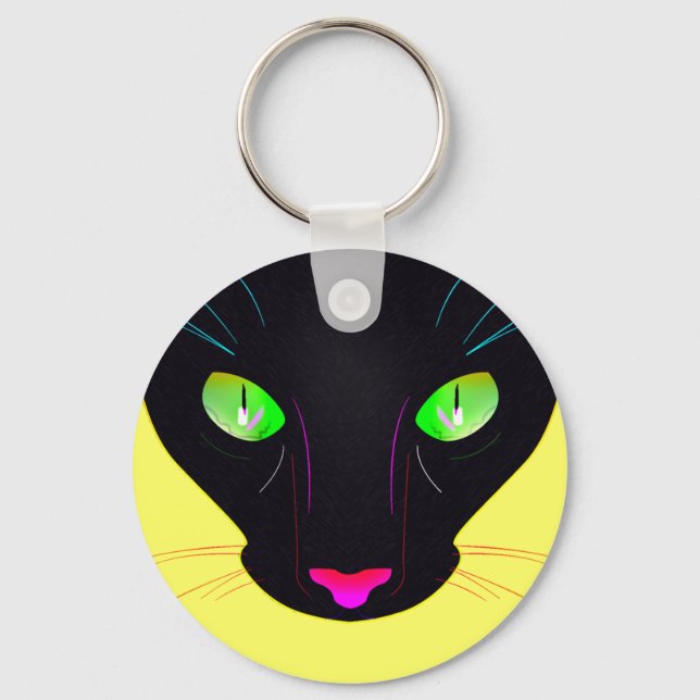 Fluorescent Green Cat Eyes Portrait Keychain (Front)