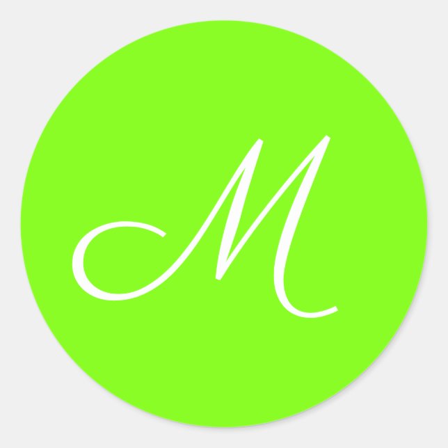 fluorescent green  -  monogrammed classic round sticker (Front)