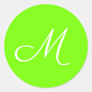 fluorescent green  -  monogrammed classic round sticker