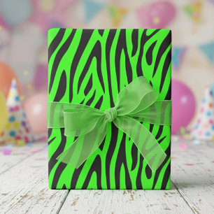Fluorescent Green Small Zebra Print Wrapping Paper