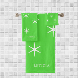 Fluorescent Green White Sparkles Bath Towel Set